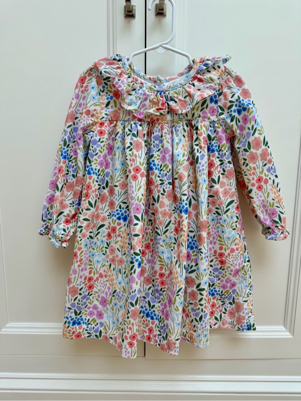 Cecil and Lou Girls Floral Corduroy Ruffle Dress 4T Fully Lined Fall EUC